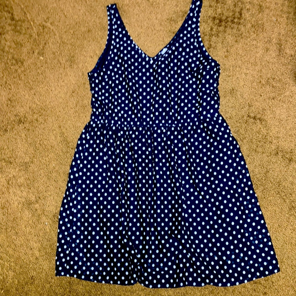 H & M Dress size 10 navy blue white polka dots lined underneath Divided EUC